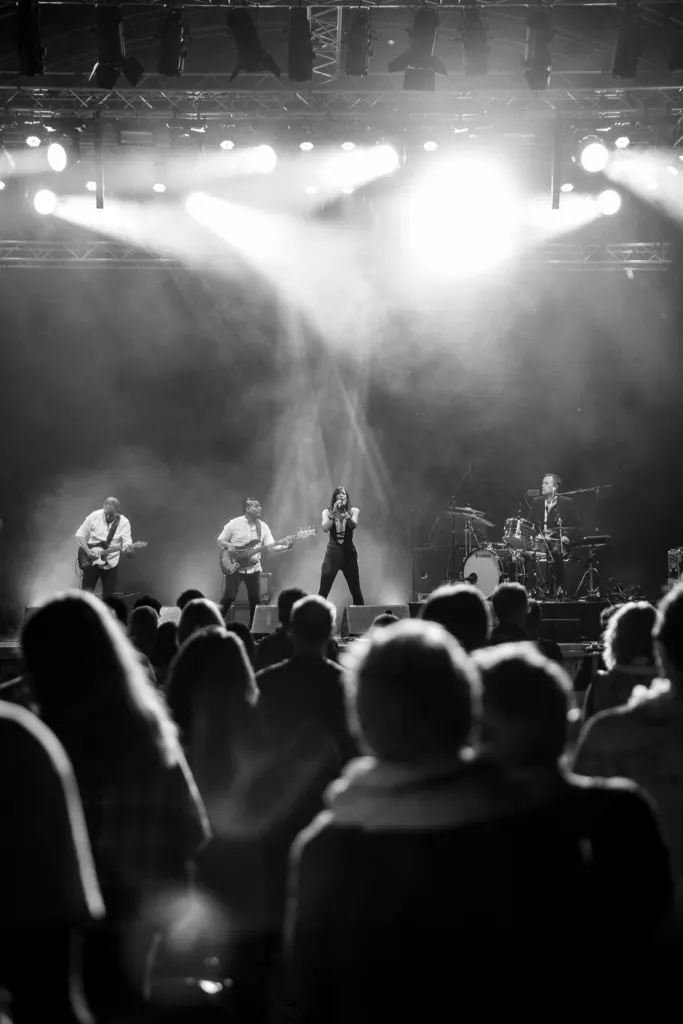 Publikum vor der Bühne bei einem Konzert von MAXiN, schwarz-weiss